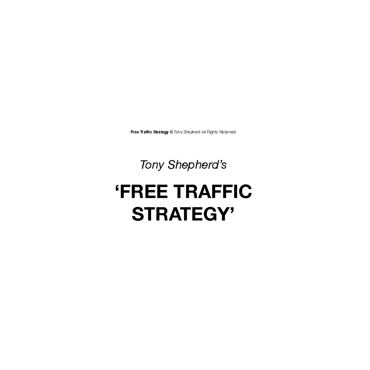 Tony Shepherd - Free Traffic System Workshop Cheap