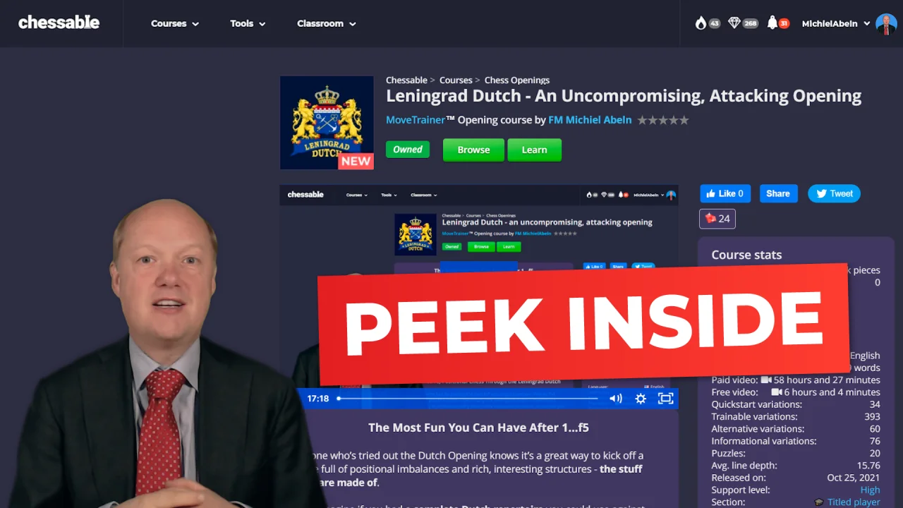 FM Michiel Abeln - Leningrad Dutch - An Uncompromising, Attacking Opening - PGN Cheap